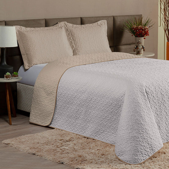 Queen Bedspread Set 3 Pieces White & Khaki Clara – Soft Polyester Bedding
