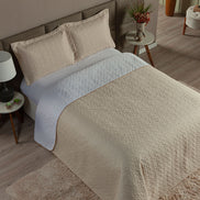 Queen Bedspread Set 3 Pieces White & Khaki Clara – Soft Polyester Bedding