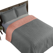 Full Reversible Quilted Bedspread Set 3 Pieces Gray & Blush 94.5 x 86.6 in – Soft Polyester Bedding