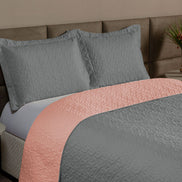 Full Reversible Quilted Bedspread Set 3 Pieces Gray & Blush 94.5 x 86.6 in – Soft Polyester Bedding