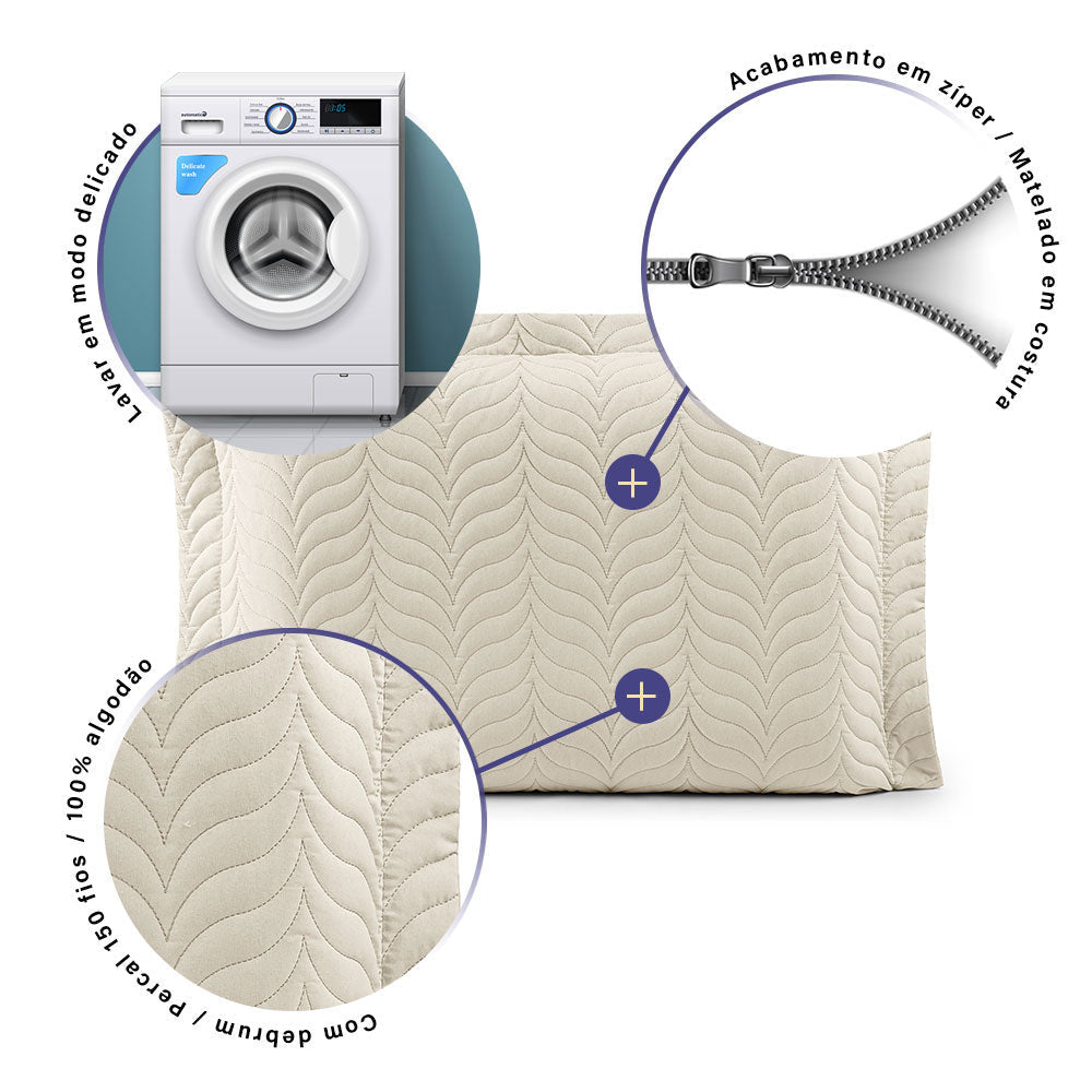 Quilted Pillow Sham 27.6 x 19.7 in with Zipper – 150 Thread Count Cotton Percale Soft Cover