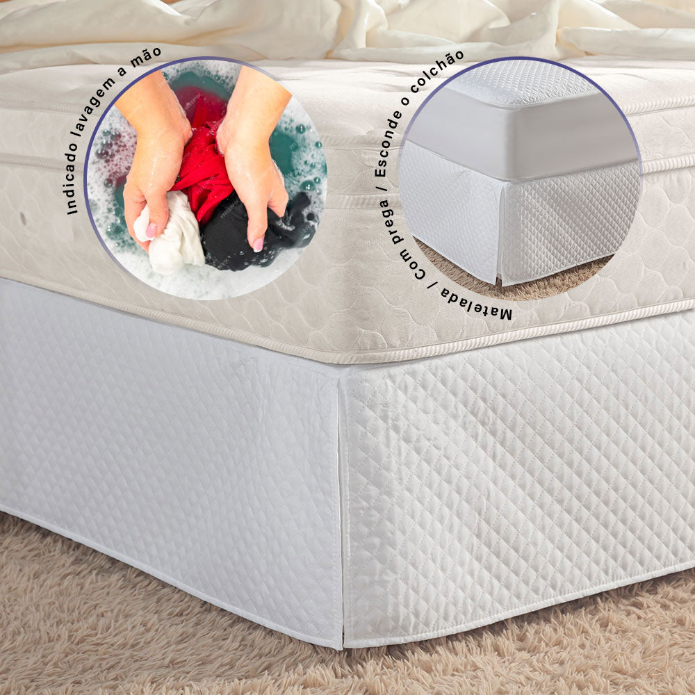 Full Bed Skirt Quilted White with Pleats 87.8 x 81.1 in – Elegant Box Spring Cover 100% Polyester