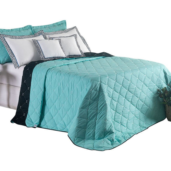 Full/Queen Reversible Bedspread Set Embroidered 94.5 x 86.6 in – 400 Thread Count Soft Elegant Bedding Green