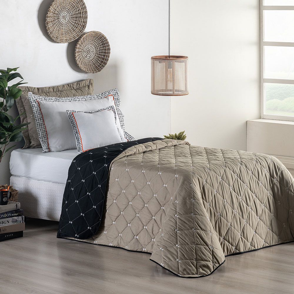 Twin Reversible Bedspread Set Embroidered 94.5 x 70.9 in – 400 Thread Count Soft Elegant Bedding
