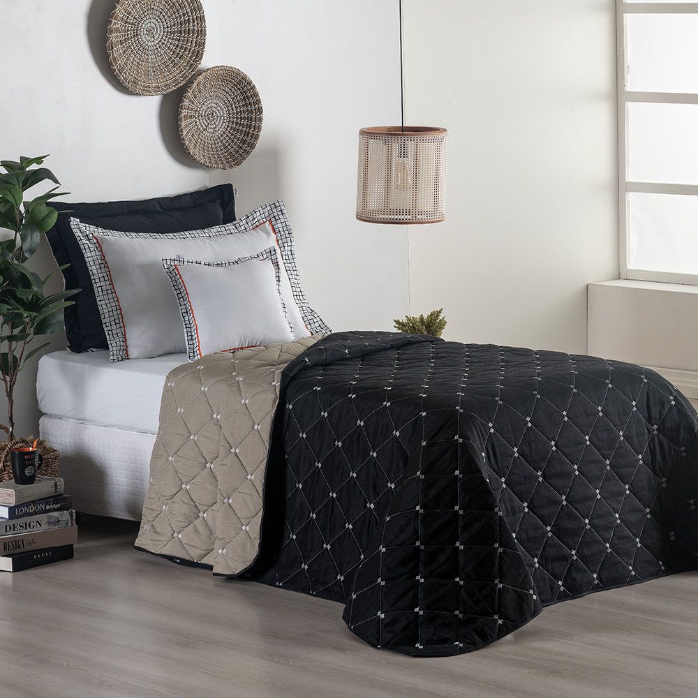 Twin Reversible Bedspread Set Embroidered 94.5 x 70.9 in – 400 Thread Count Soft Elegant Bedding