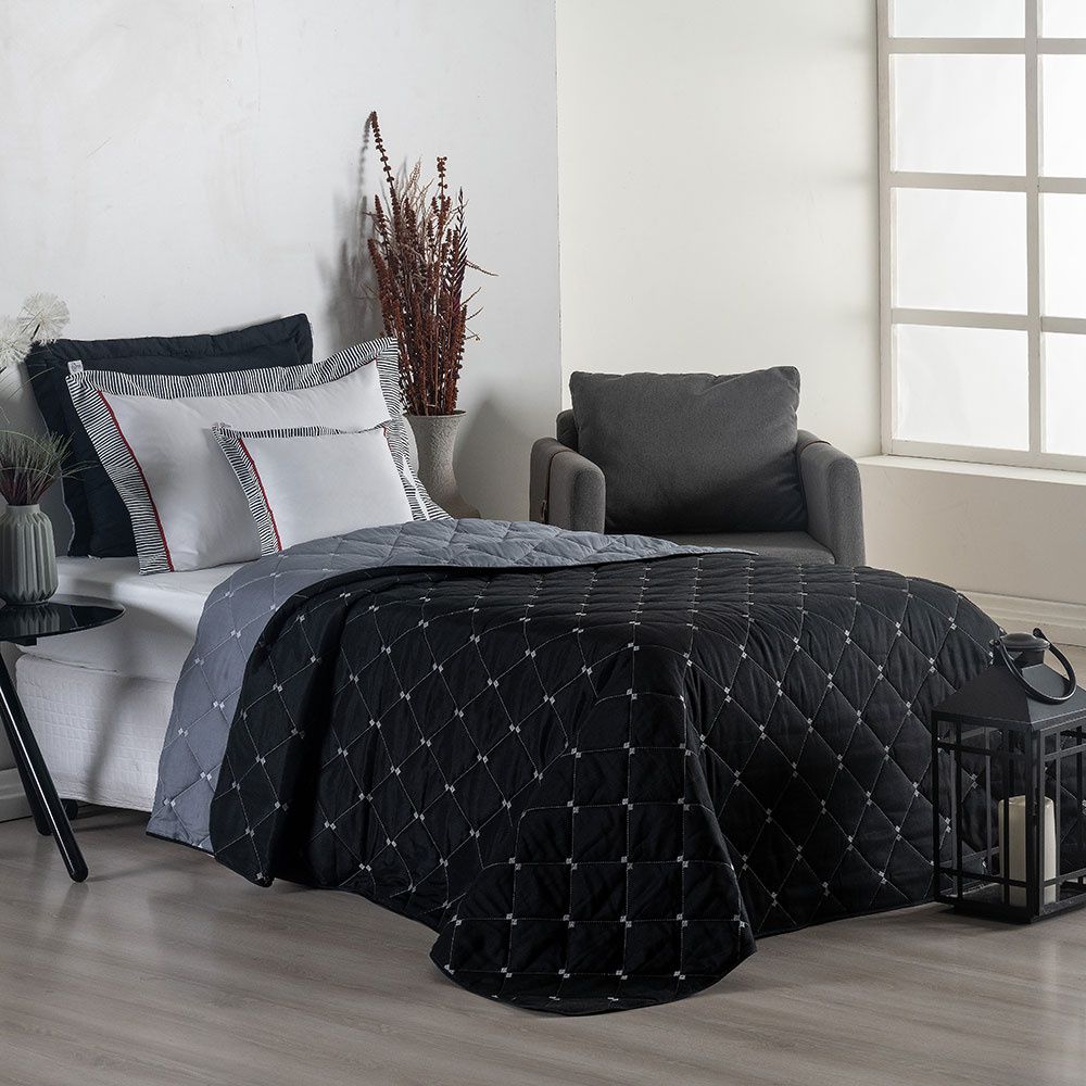 Twin Reversible Bedspread Set Embroidered 94.5 x 70.9 in – 400 Thread Count Soft Elegant Bedding