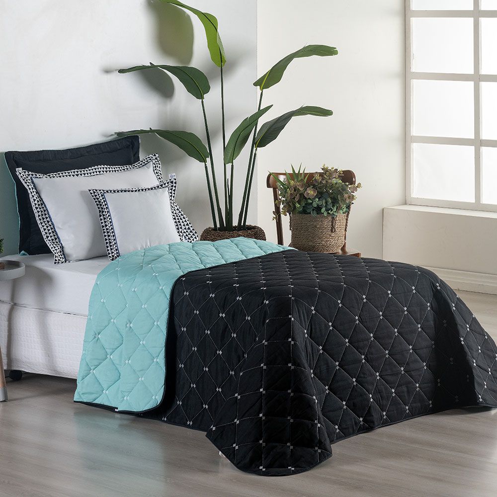 Twin Reversible Bedspread Set Embroidered 94.5 x 70.9 in – 400 Thread Count Soft Elegant Bedding