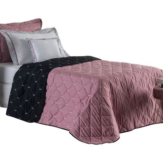 Twin Reversible Bedspread Set Embroidered 94.5 x 70.9 in – 400 Thread Count Soft Elegant Bedding Rose