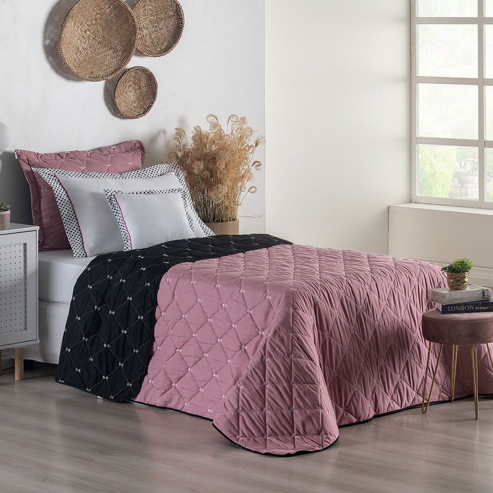 Twin Reversible Bedspread Set Embroidered 94.5 x 70.9 in – 400 Thread Count Soft Elegant Bedding Rose