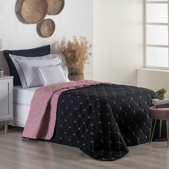 Twin Reversible Bedspread Set Embroidered 94.5 x 70.9 in – 400 Thread Count Soft Elegant Bedding Rose