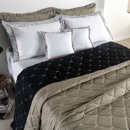 Full Reversible Embroidered Bedspread Set 4 Pieces Khaki Renove 400 Thread Count 94.5 x 86.6 in