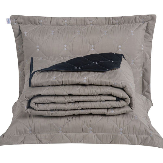 Full Reversible Embroidered Bedspread Set 4 Pieces Khaki Renove 400 Thread Count 94.5 x 86.6 in