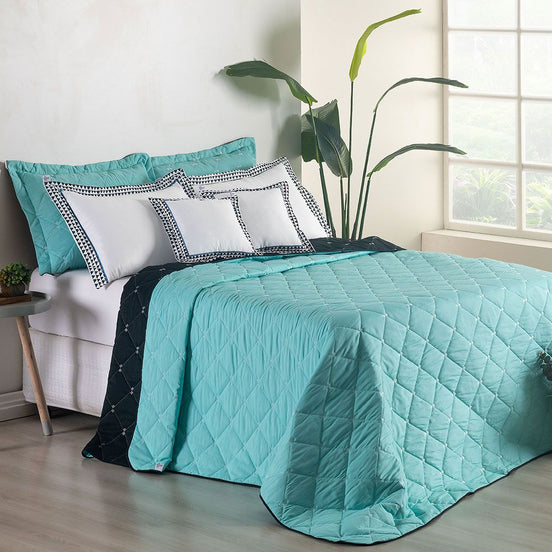 Full/Queen Reversible Bedspread Set Embroidered 94.5 x 86.6 in – 400 Thread Count Soft Elegant Bedding Green