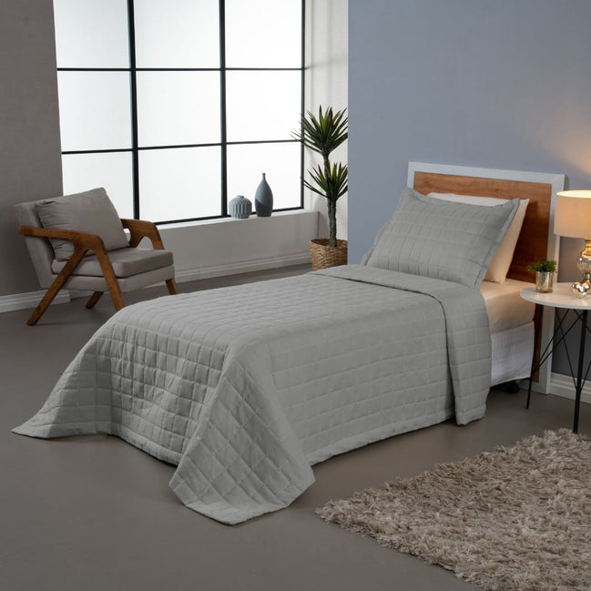 Twin Coverlet Set 2 Piece Reversible Quilted Bedding – Soft Microfiber Gray