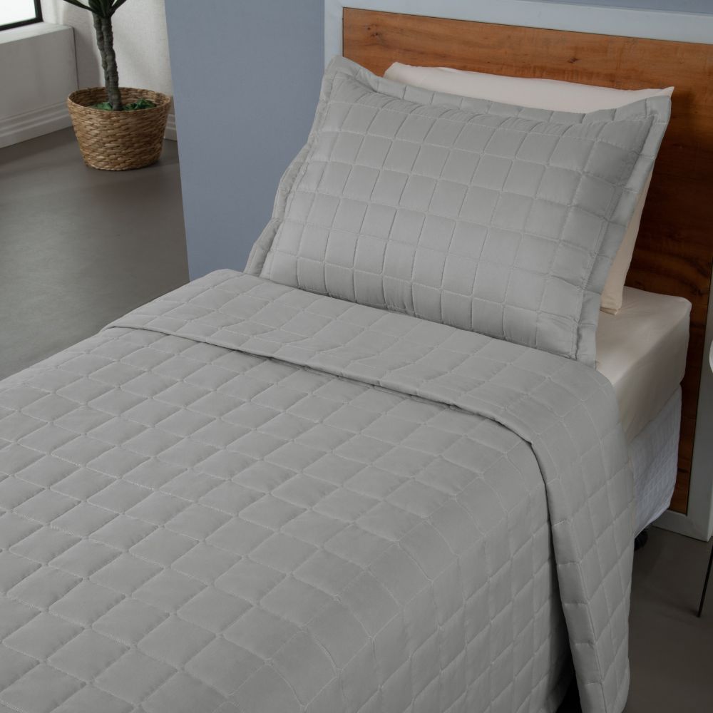 Twin Coverlet Set 2 Piece Reversible Quilted Bedding – Soft Microfiber Gray