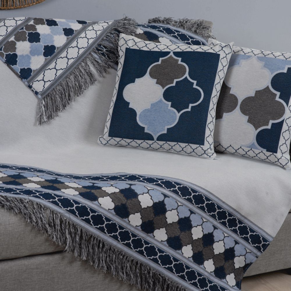 Conjunto para Sofá de 5 Peças Grécia Jacquard 135 x 135 cm – Manta Decorativa com Almofadas