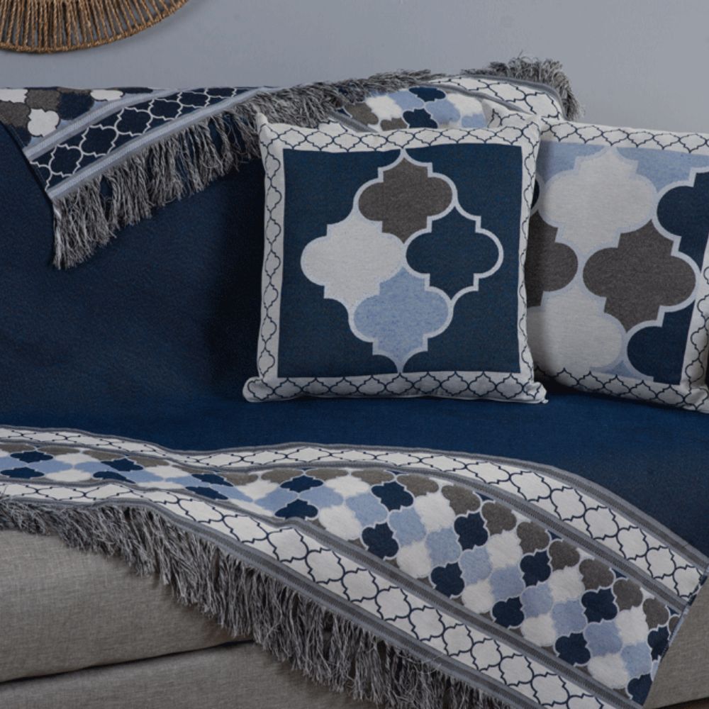 Conjunto para Sofá de 5 Peças Grécia Jacquard 135 x 135 cm – Manta Decorativa com Almofadas