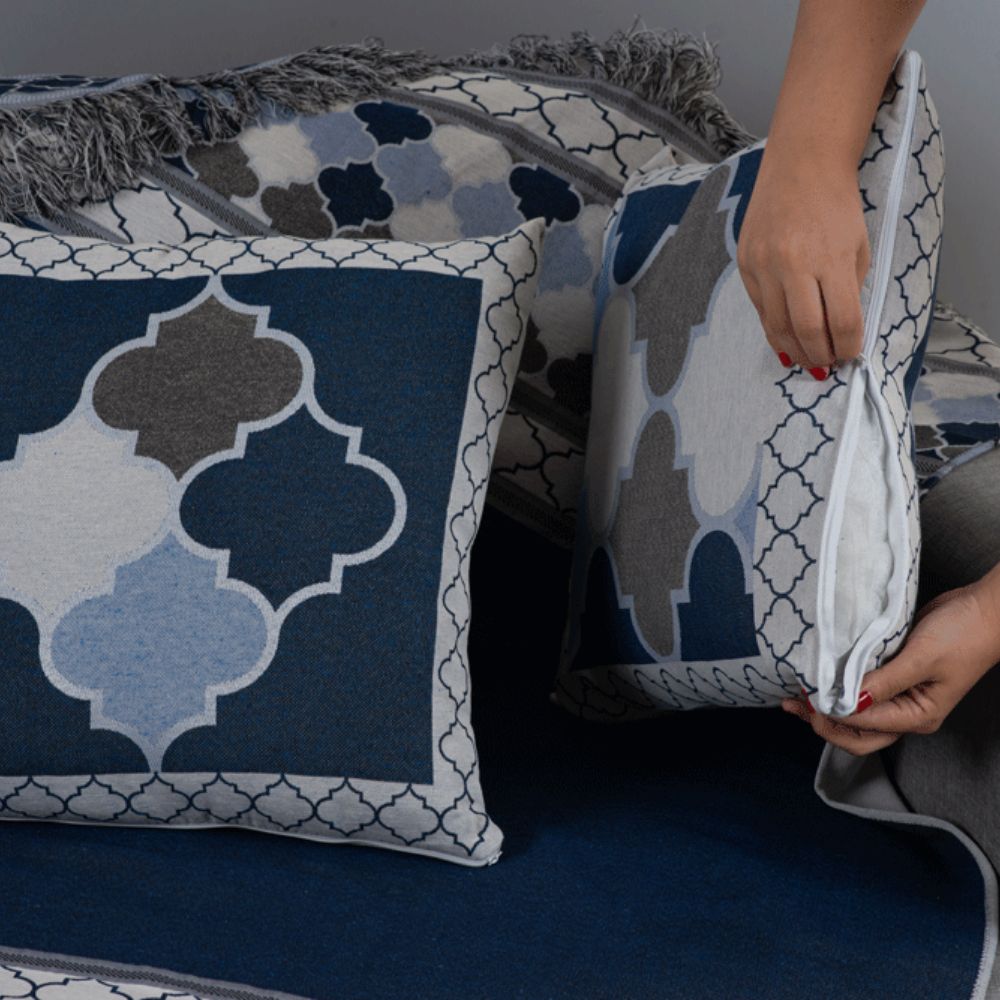 Conjunto para Sofá de 5 Peças Grécia Jacquard 135 x 135 cm – Manta Decorativa com Almofadas