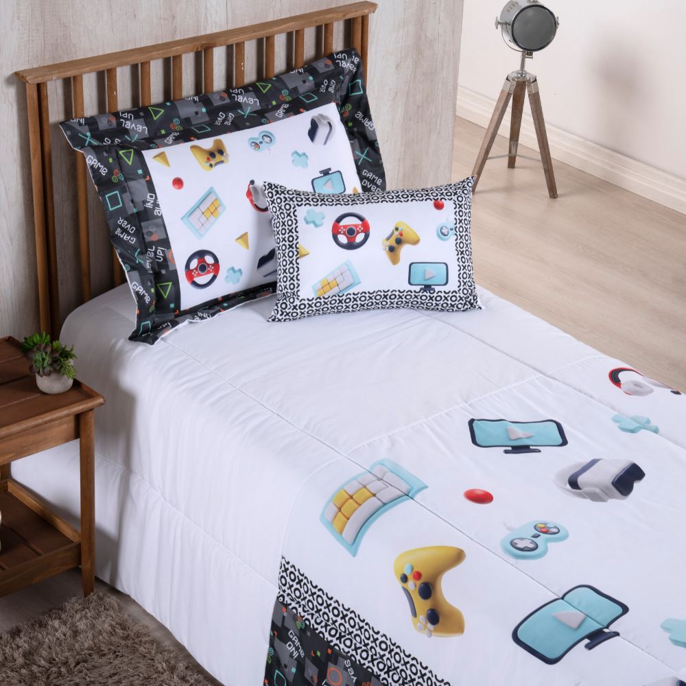 4-Piece Twin Comforter Set Printed 300 Thread Count Microfiber with Cushion – Complete Bedding Set