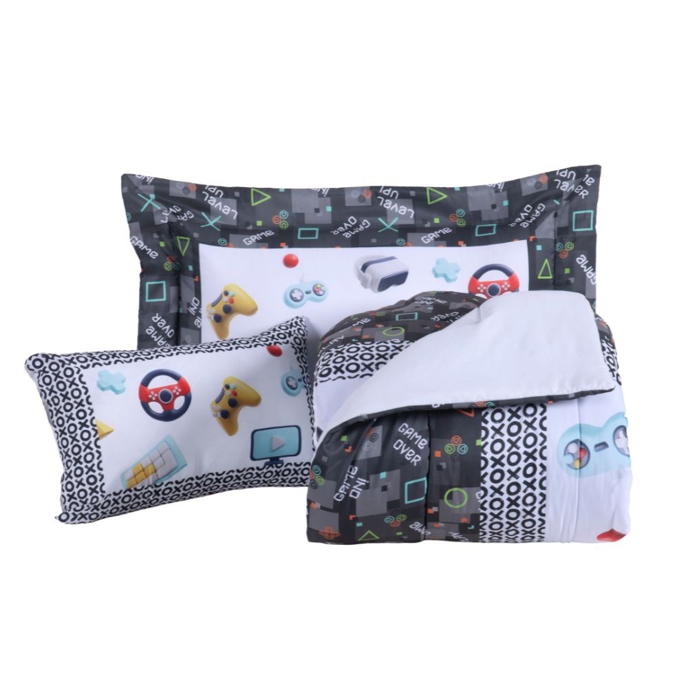 4-Piece Twin Comforter Set Printed 300 Thread Count Microfiber with Cushion – Complete Bedding Set
