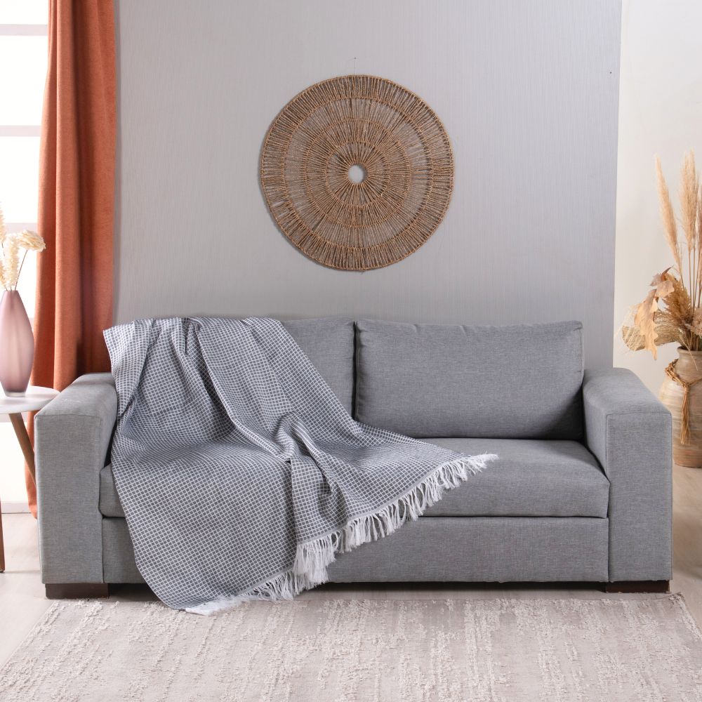 Reversible Jacquard Sofa Throw Blanket with Fringe 82.7 x 53.1 in – Grid Design