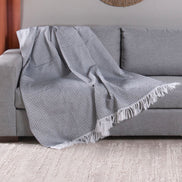 Reversible Jacquard Sofa Throw Blanket with Fringe 82.7 x 53.1 in – Grid Design