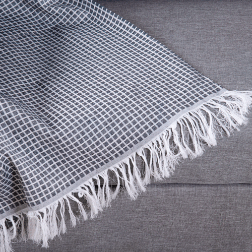 Reversible Jacquard Sofa Throw Blanket with Fringe 82.7 x 53.1 in – Grid Design