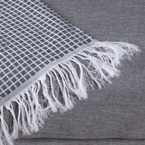 Reversible Jacquard Sofa Throw Blanket with Fringe 82.7 x 53.1 in – Grid Design