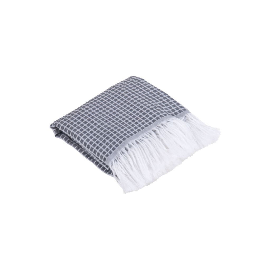 Reversible Jacquard Sofa Throw Blanket with Fringe 82.7 x 53.1 in – Grid Design