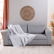 Reversible Jacquard Sofa Throw Blanket with Fringe 82.7 x 53.1 in – Grid Design Decorative Throw