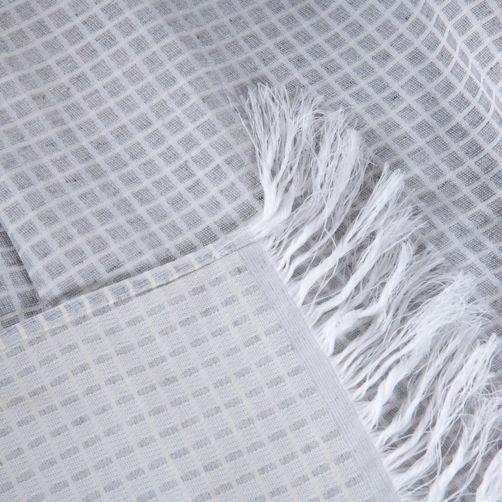 Reversible Jacquard Sofa Throw Blanket with Fringe 82.7 x 53.1 in – Grid Design Decorative Throw