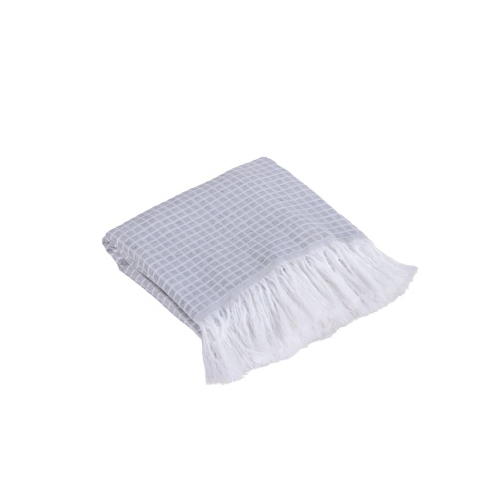 Reversible Jacquard Sofa Throw Blanket with Fringe 82.7 x 53.1 in – Grid Design Decorative Throw