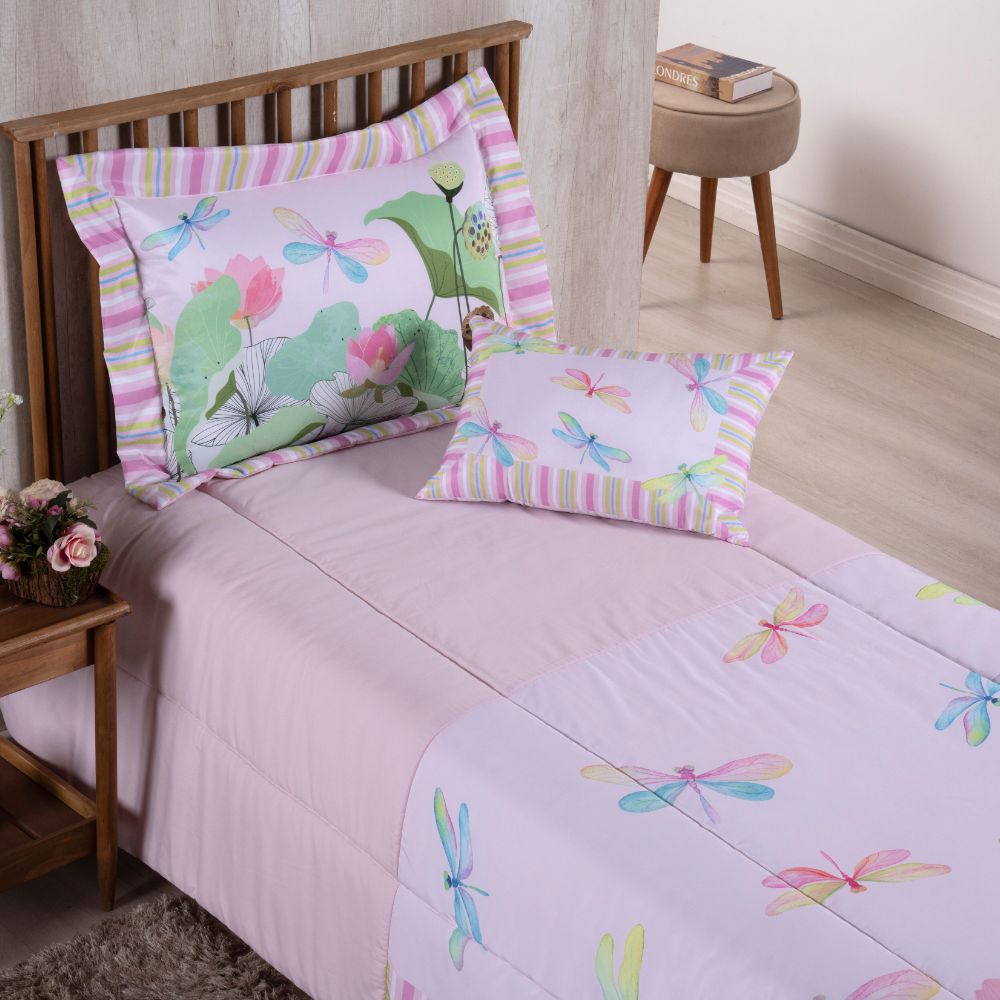 4-Piece Twin Comforter Set Printed 300 Thread Count Microfiber with Cushion – Complete Bedding Set