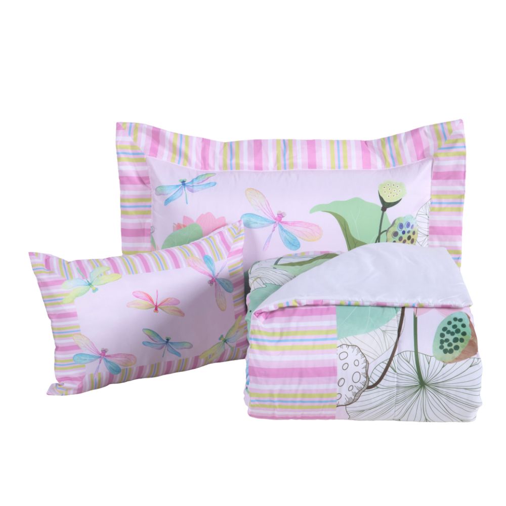 4-Piece Twin Comforter Set Printed 300 Thread Count Microfiber with Cushion – Complete Bedding Set