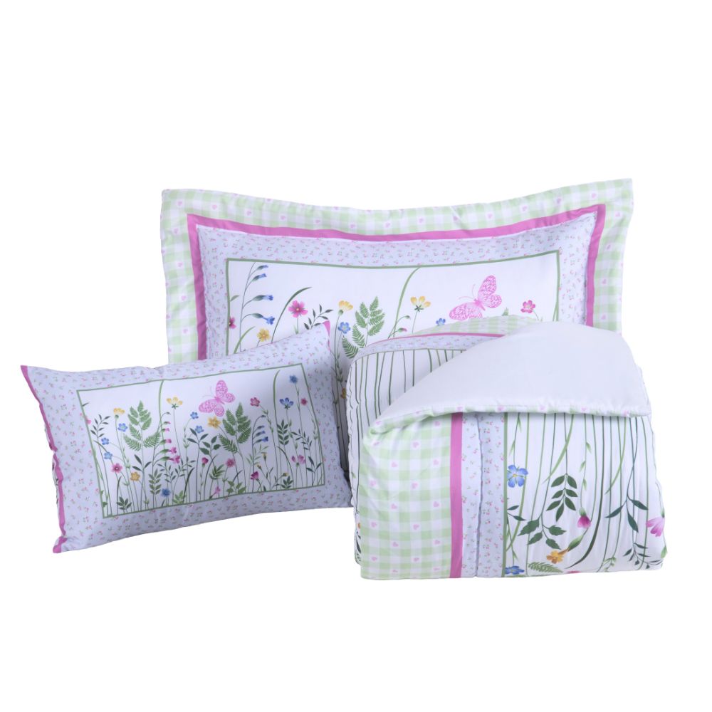 4-Piece Twin Comforter Set Printed 300 Thread Count Microfiber with Cushion – Complete Bedding Set
