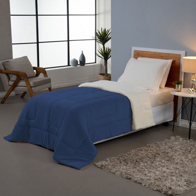 Twin Sherpa Comforter Reversible 90.6 x 66.9 in – Soft Plush Winter Bedding