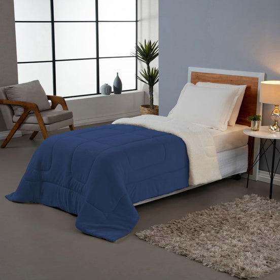Twin Sherpa Comforter Reversible 90.6 x 66.9 in – Soft Plush Winter Bedding