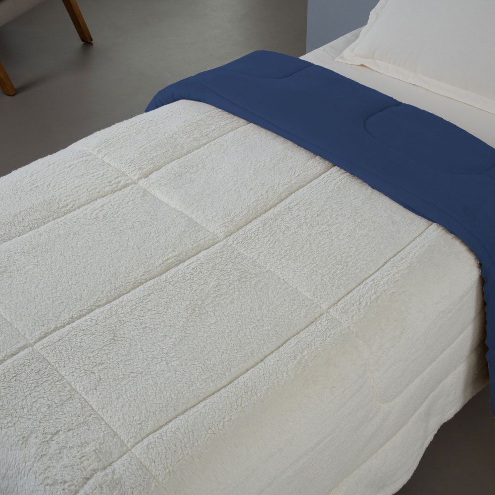 Twin Reversible Comforter Soft & Sherpa Fleece 90.6 x 66.9 in – Cozy Warm Bedding 100% Polyester