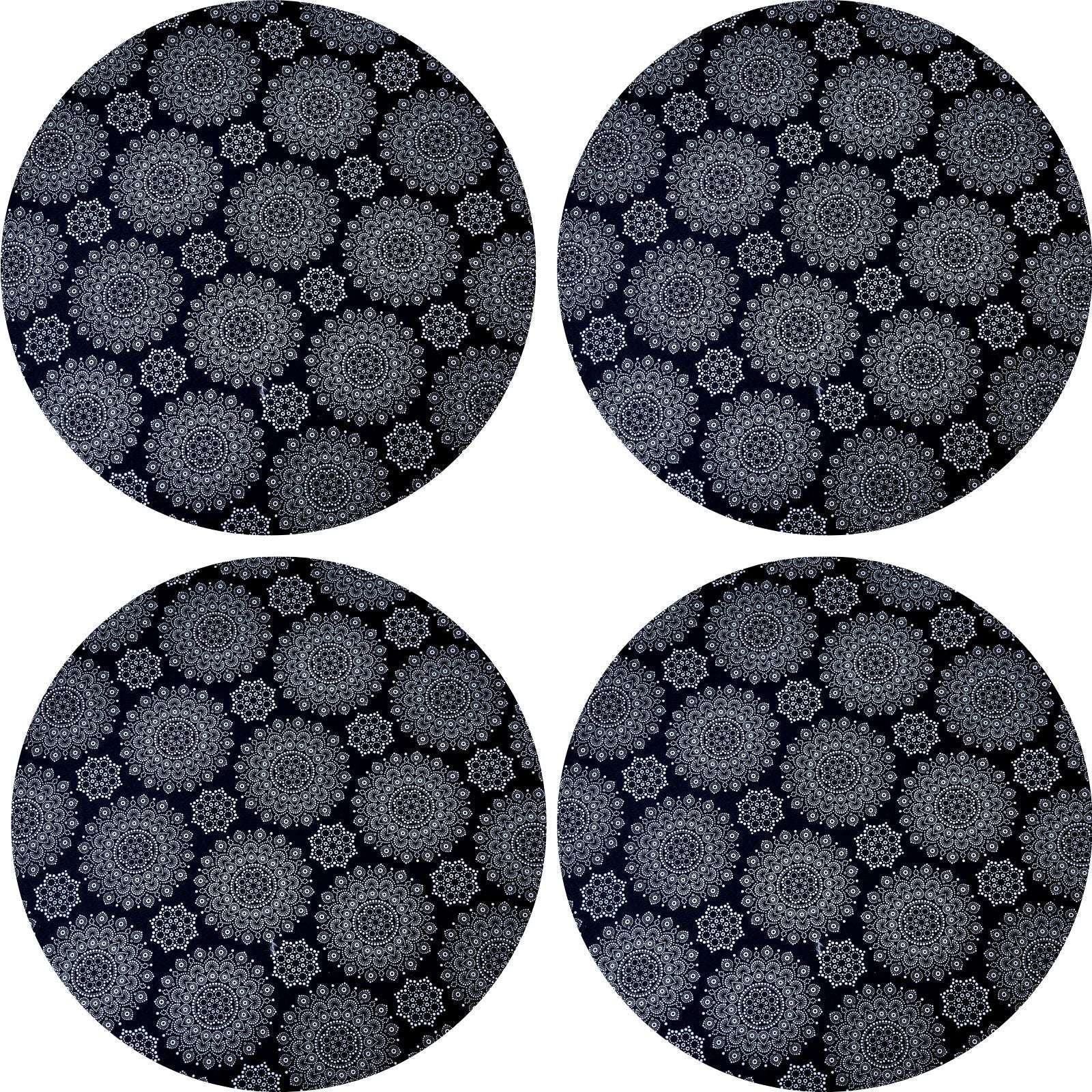 Chalo's Set of 4 Round Placemats Covers 14 Dia inch Mandala Black
