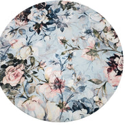Set of 4 Round Placemats Covers 14 Dia inch Blue Floral Vintage