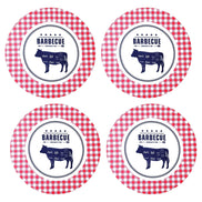 Conjunto de 4 Capas de Sousplat Redondas Xadrez Vermelho Churrasco 35,5 cm diâmetro
