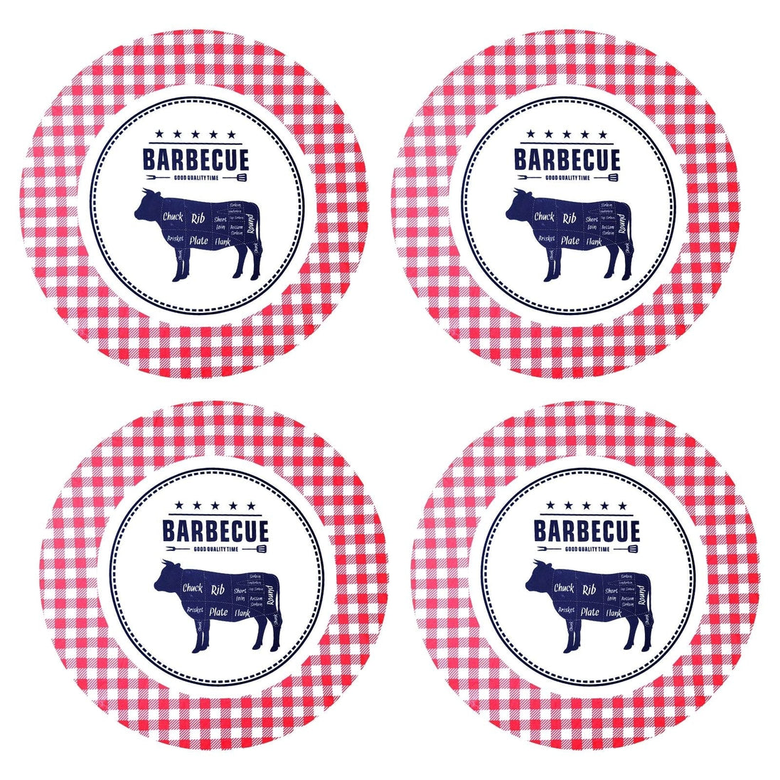 Conjunto de 4 Capas de Sousplat Redondas Xadrez Vermelho Churrasco 35,5 cm diâmetro