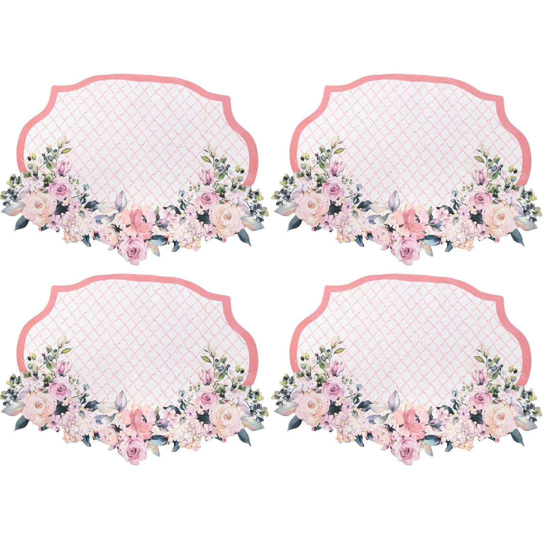 Charlo's Jogo Americano 4 Peças Impermeável Romance Rosa Xadrez Floral