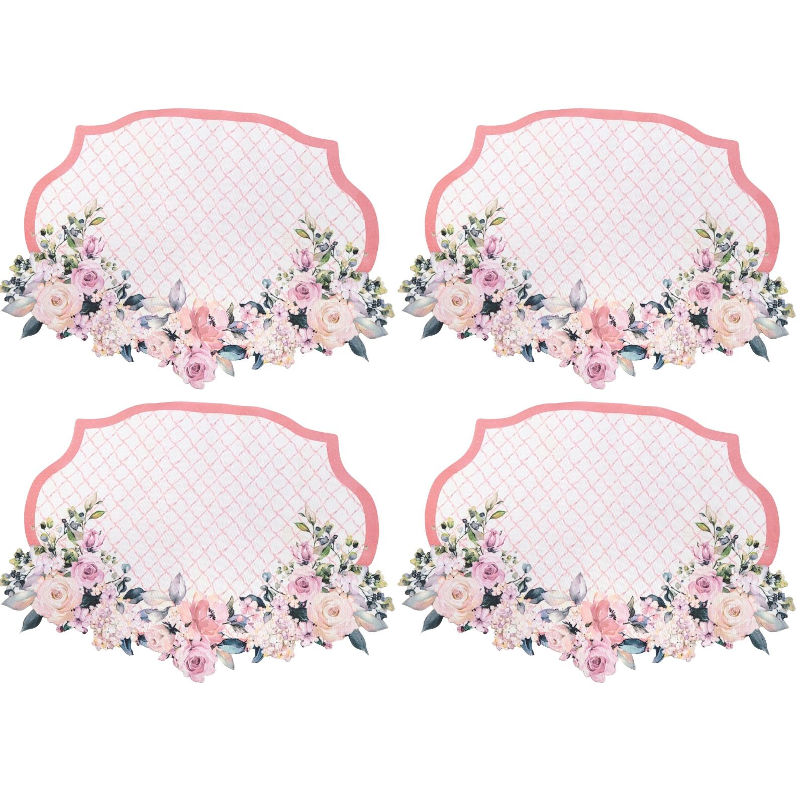 Charlo's Jogo Americano 4 Peças Impermeável Romance Rosa Xadrez Floral