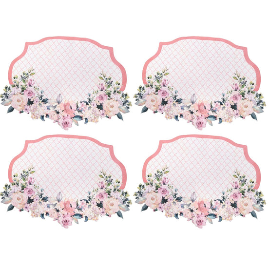 Charlo's Set 4 Placemats Waterproof Romance Rose Plaid Flower