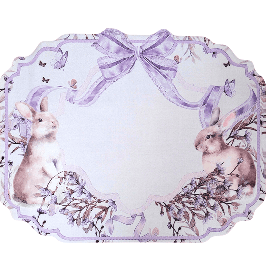 Set 4 Placemats Waterproof Lace Lilac Easter Bunny Gardens Non Slip Easy to Clean placemat, Reusable Placemats, Dining Table, TableSetting