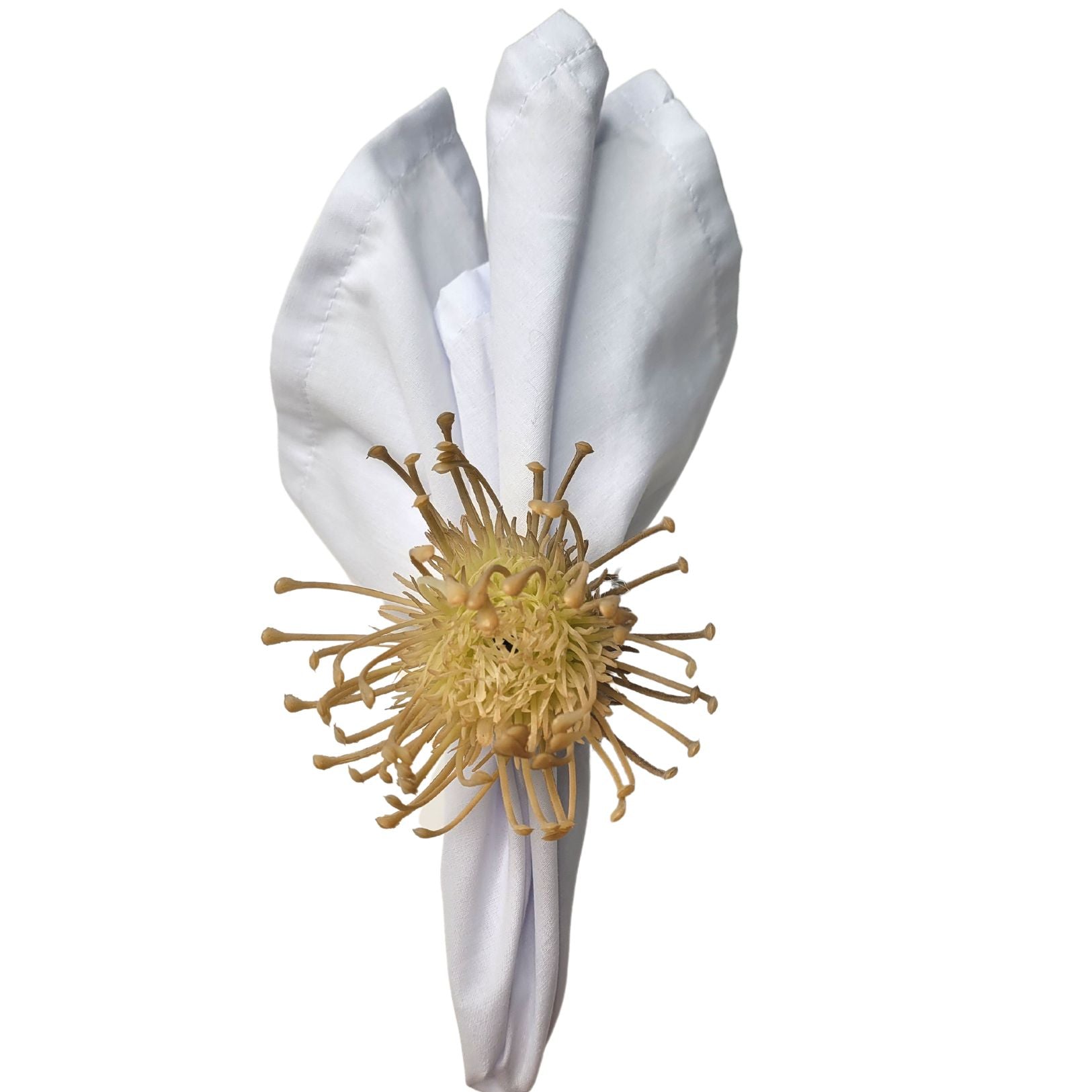 Set of 4 Beige Rustic Savanna Flower Napkin Rings