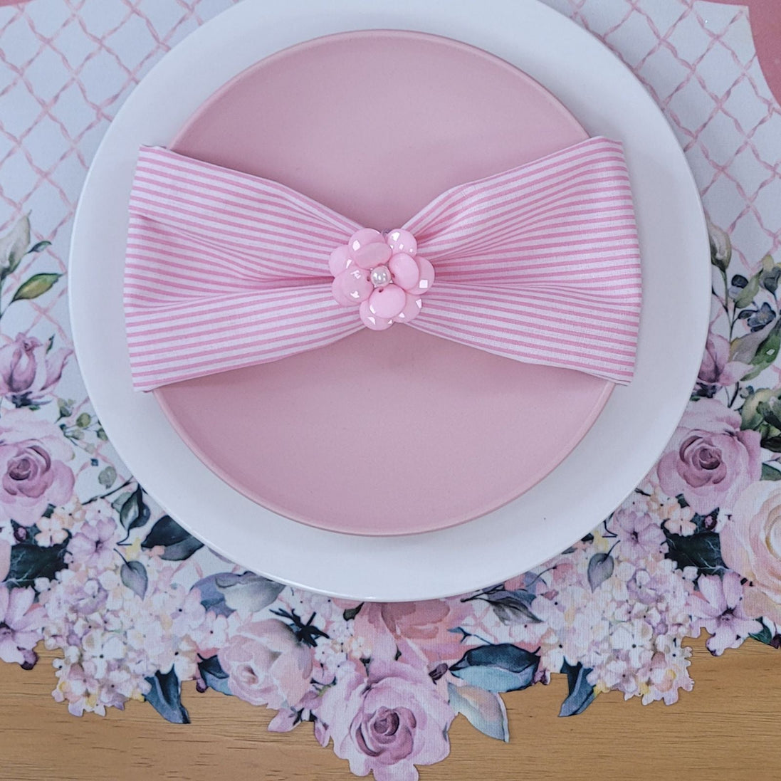 Charlo's Jogo Americano 4 Peças Impermeável Romance Rosa Xadrez Floral