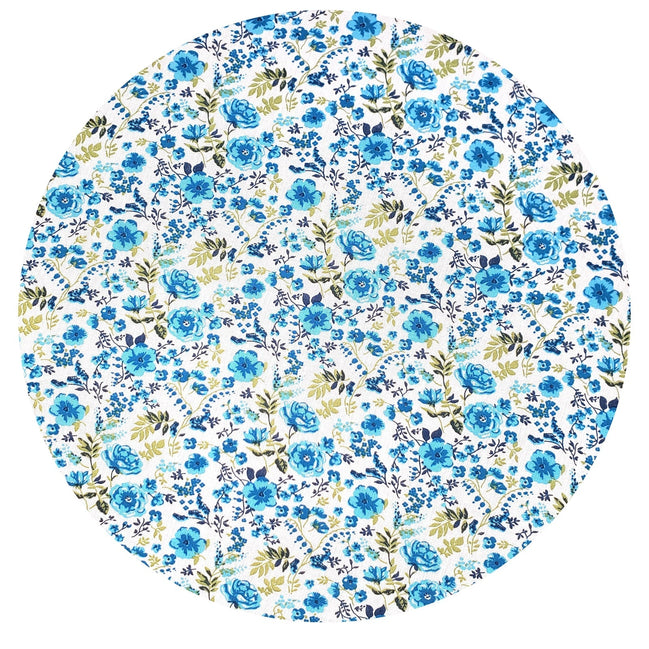 Conjunto de 4 capas de lugar americano redondas Charlo, 35,5 cm de diâmetro, azul floral celeste
