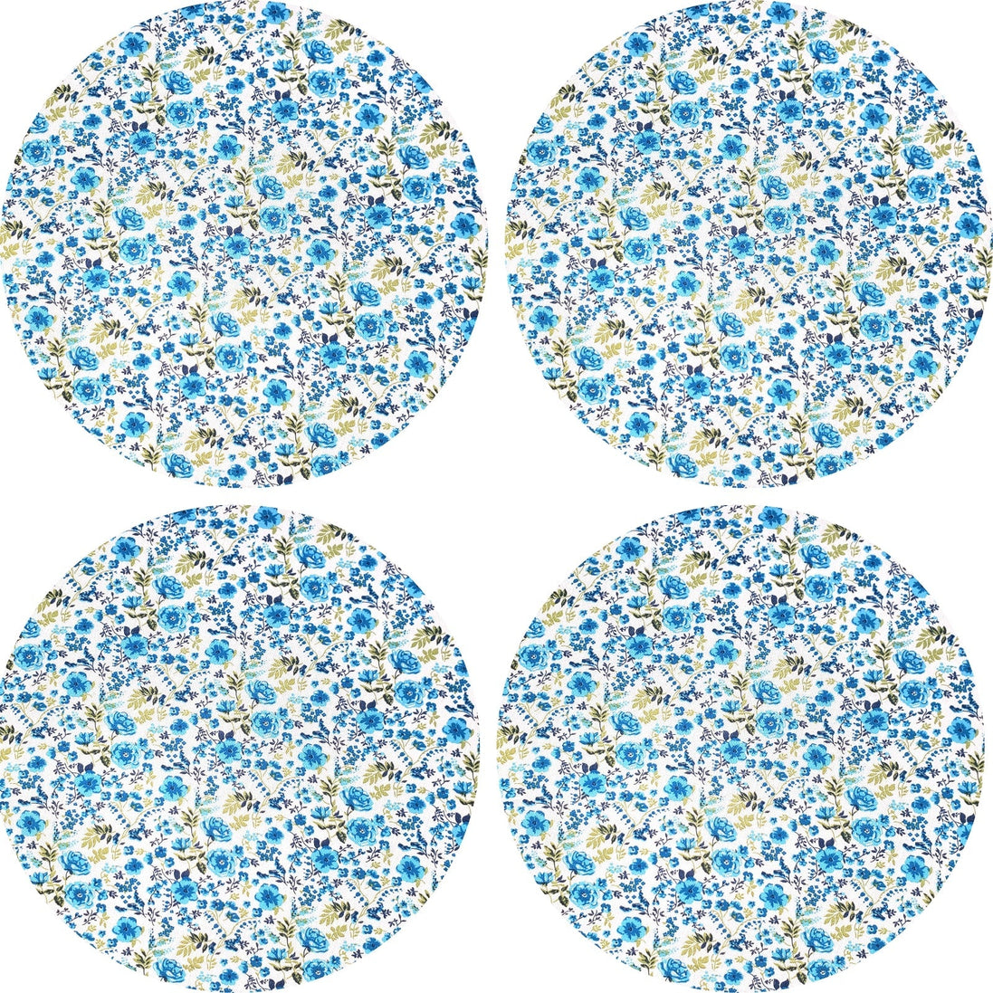 Conjunto de 4 capas de lugar americano redondas Charlo, 35,5 cm de diâmetro, azul floral celeste